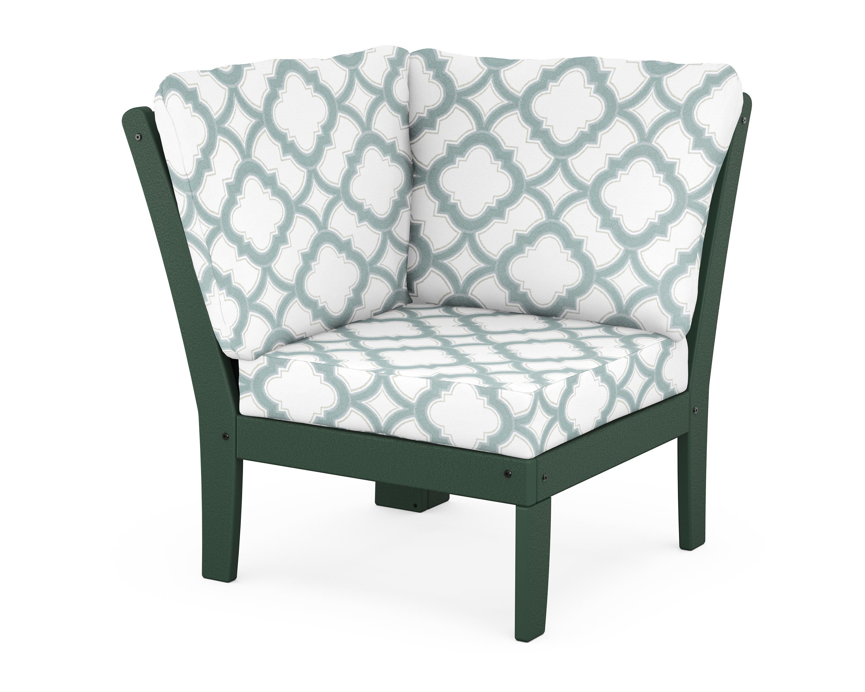 POLYWOOD® Braxton Modular Corner Chair in Green / Trellis Glacier Spa