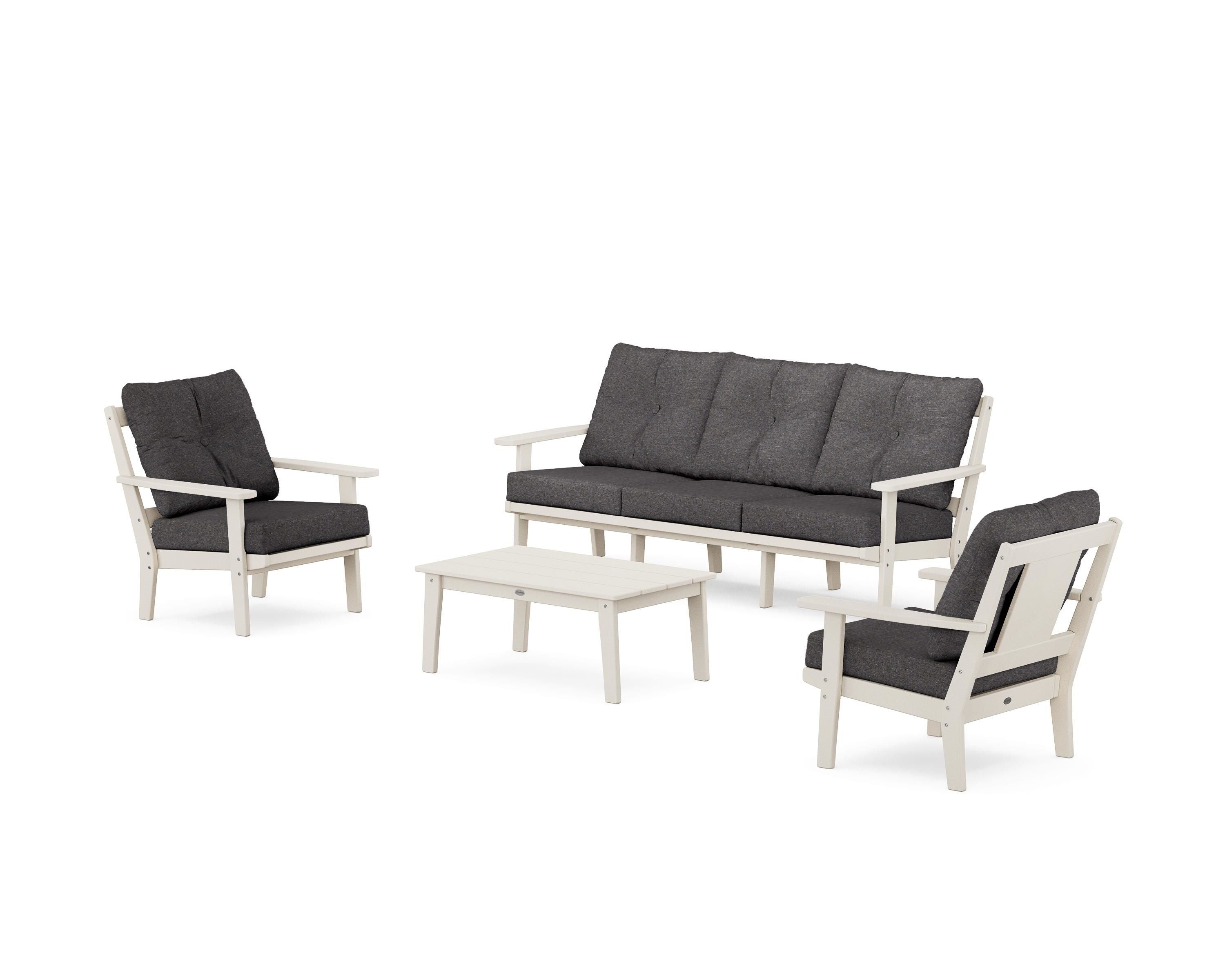 POLYWOOD® Prairie 4-Piece Deep Seating Set with Sofa in Sand / Ash Charcoal