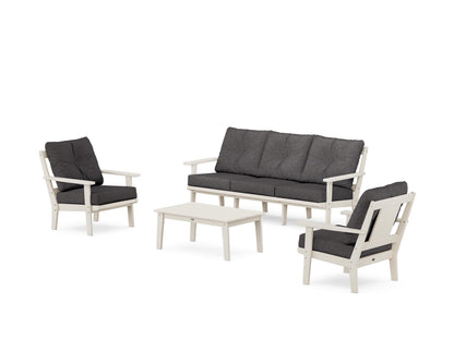 POLYWOOD® Prairie 4-Piece Deep Seating Set with Sofa in Sand / Ash Charcoal