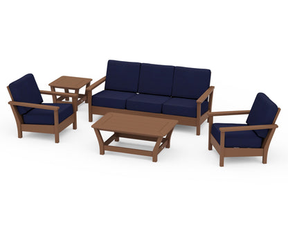 POLYWOOD® Harbour 5-Piece Deep Seating Set in Teak / Navy
