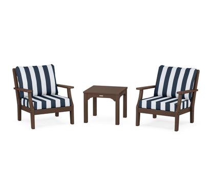 Martha Stewart by POLYWOOD® Chinoiserie 3-Piece Deep Seating Set in Mahogany / Cabana Stripe Marine Indigo