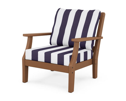 Martha Stewart by POLYWOOD® Chinoiserie Deep Seating Chair in Teak / Cabana Stripe Navy