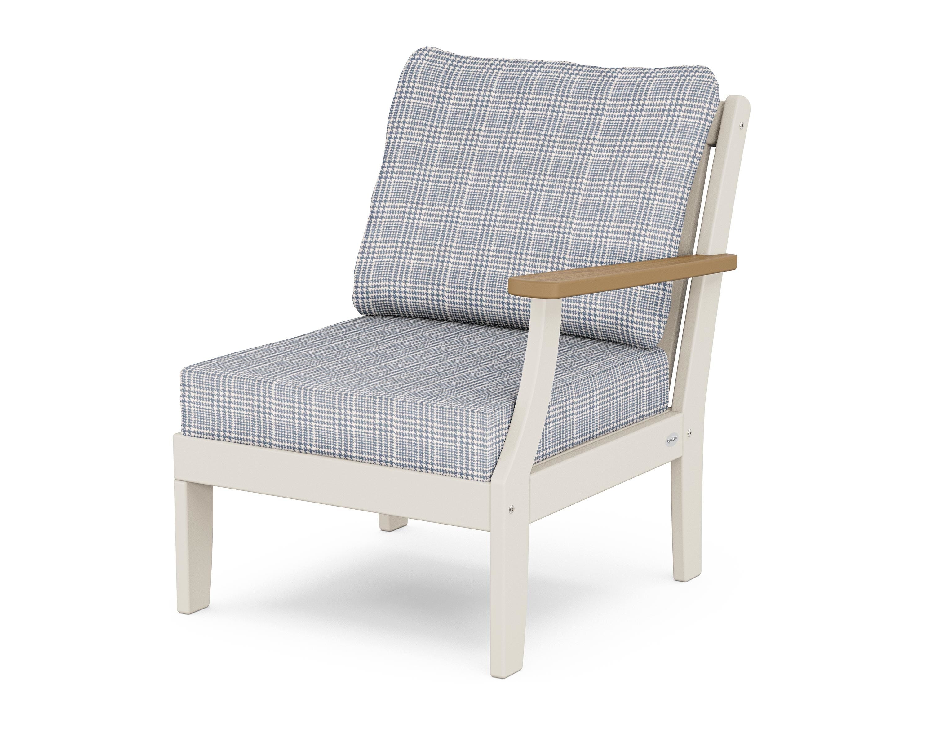 POLYWOOD® Braxton Modular Right Arm Chair in Sand / Natural / Houndstooth Sky Blue