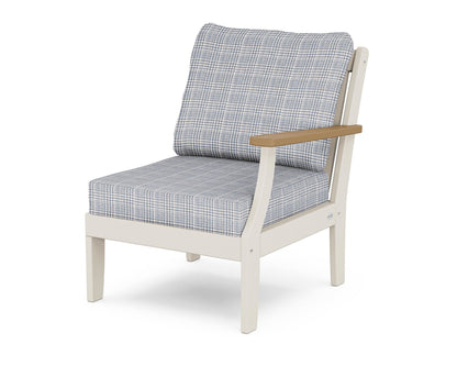 POLYWOOD® Braxton Modular Right Arm Chair in Sand / Natural / Houndstooth Sky Blue