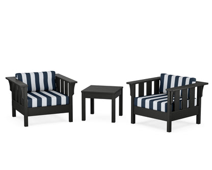 Martha Stewart by POLYWOOD® Acadia 3-Piece Deep Seating Set in Black / Cabana Stripe Marine Indigo
