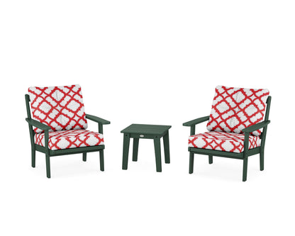 POLYWOOD® Oxford 3-Piece Deep Seating Set in Green / Trellis Crimson