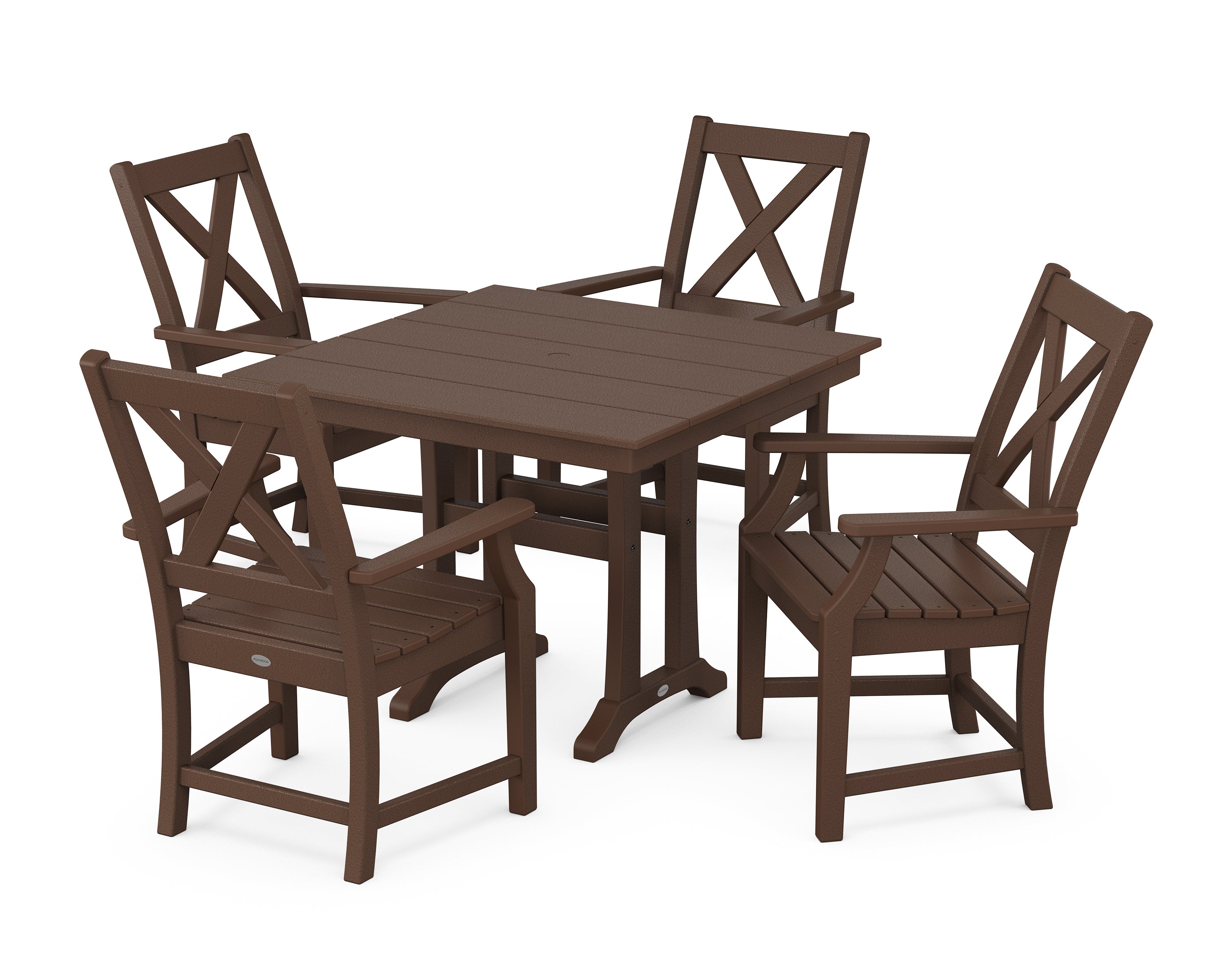 POLYWOOD® Braxton 5-Piece Farmhouse Dining Set With Trestle Legs in Mahogany
