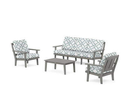 POLYWOOD® Mission 4-Piece Deep Seating Set with Sofa in Slate Grey / Trellis Glacier Spa
