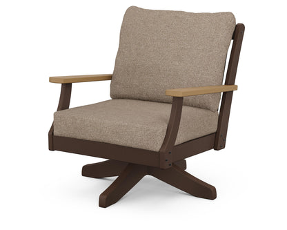 POLYWOOD® Braxton Deep Seating Swivel Chair in Mahogany / Natural / Spiced Burlap