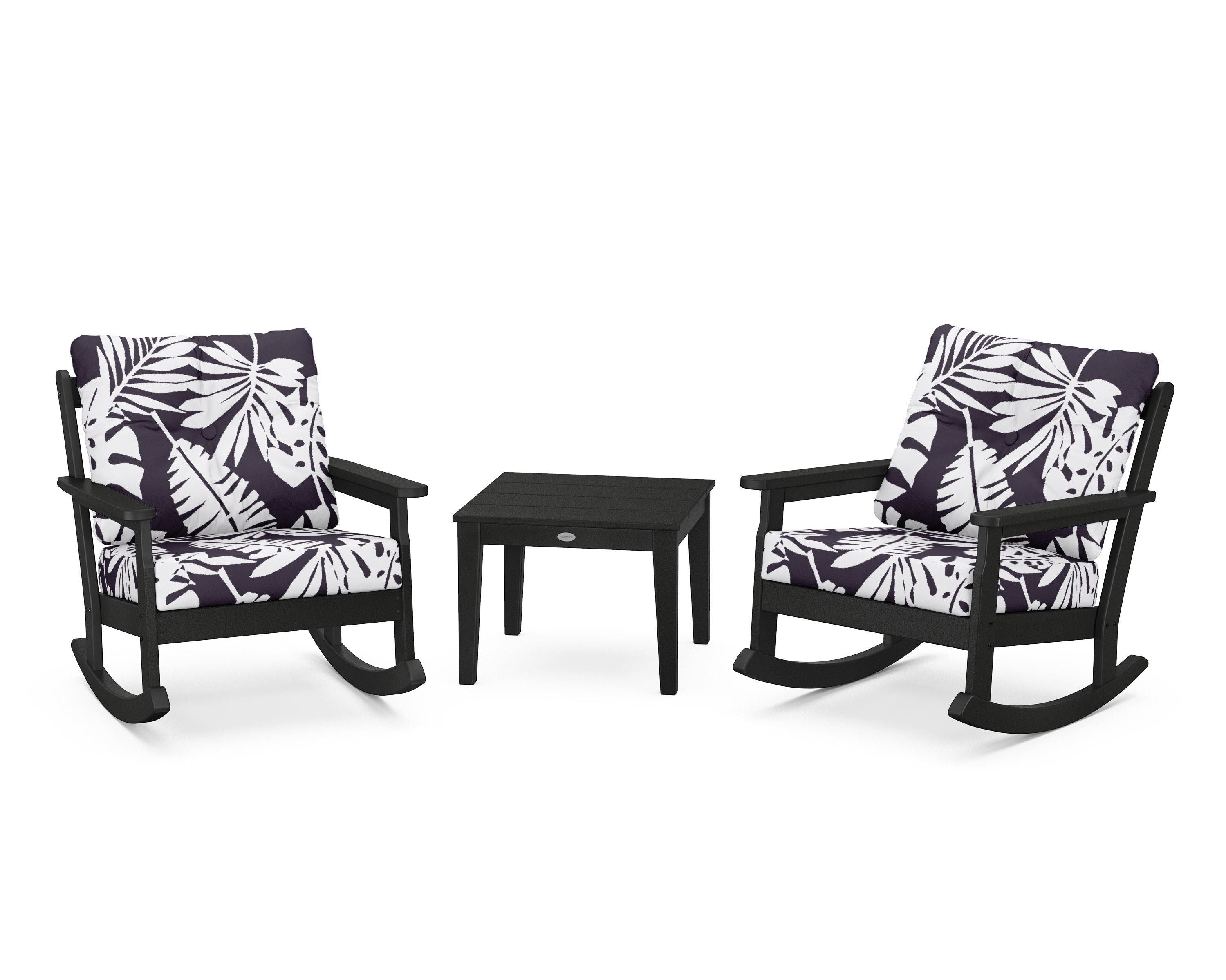POLYWOOD® Vineyard 3-Piece Deep Seating Rocker Set in Black / Leaf Navy