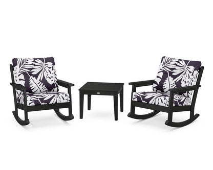 POLYWOOD® Vineyard 3-Piece Deep Seating Rocker Set in Black / Leaf Navy