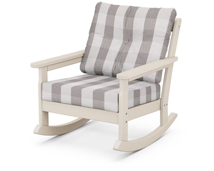 POLYWOOD® Vineyard Deep Seating Rocking Chair in Sand / Buffalo Plaid Grey Mist