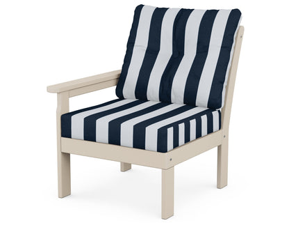 POLYWOOD® Vineyard Modular Left Arm Chair in Sand / Cabana Stripe Marine Indigo