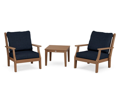 Country Living Wovendale 3-Piece Deep Seating Set in Teak / Marine Indigo