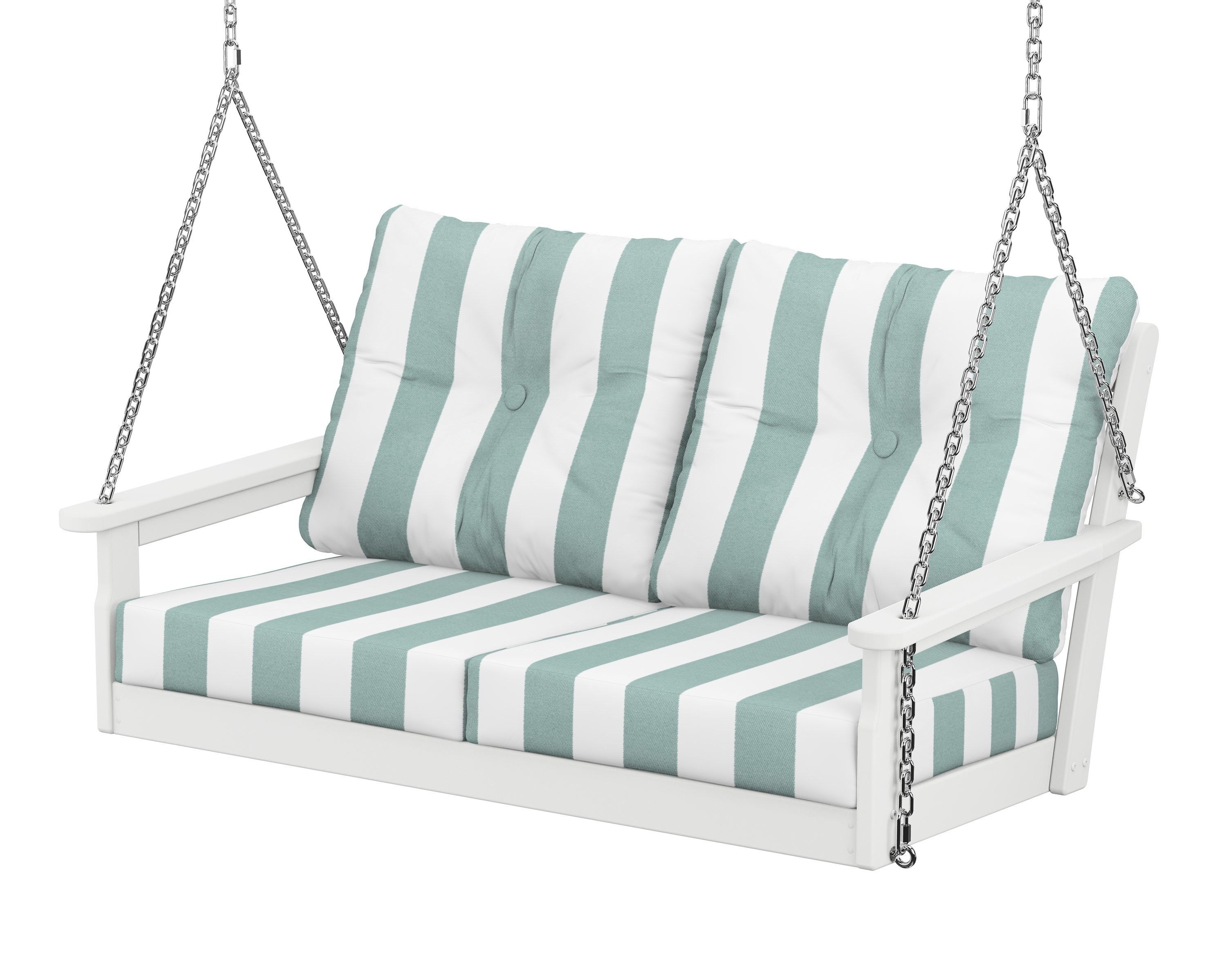 POLYWOOD® Vineyard Deep Seating Swing in White / Cabana Stripe Glacier Spa