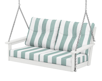 POLYWOOD® Vineyard Deep Seating Swing in White / Cabana Stripe Glacier Spa
