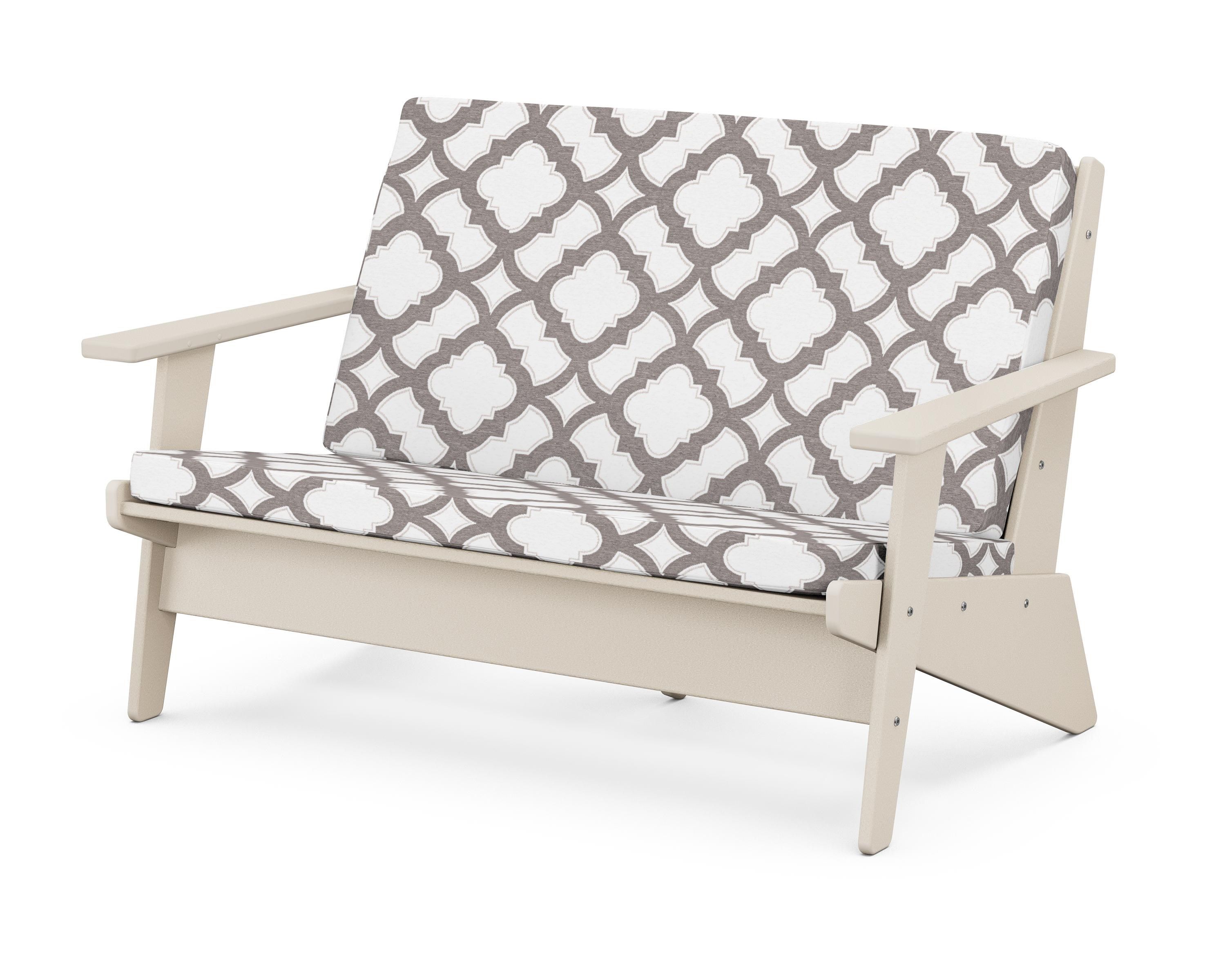 POLYWOOD® Riviera Modern Lounge Loveseat in Sand / Trellis Grey Mist