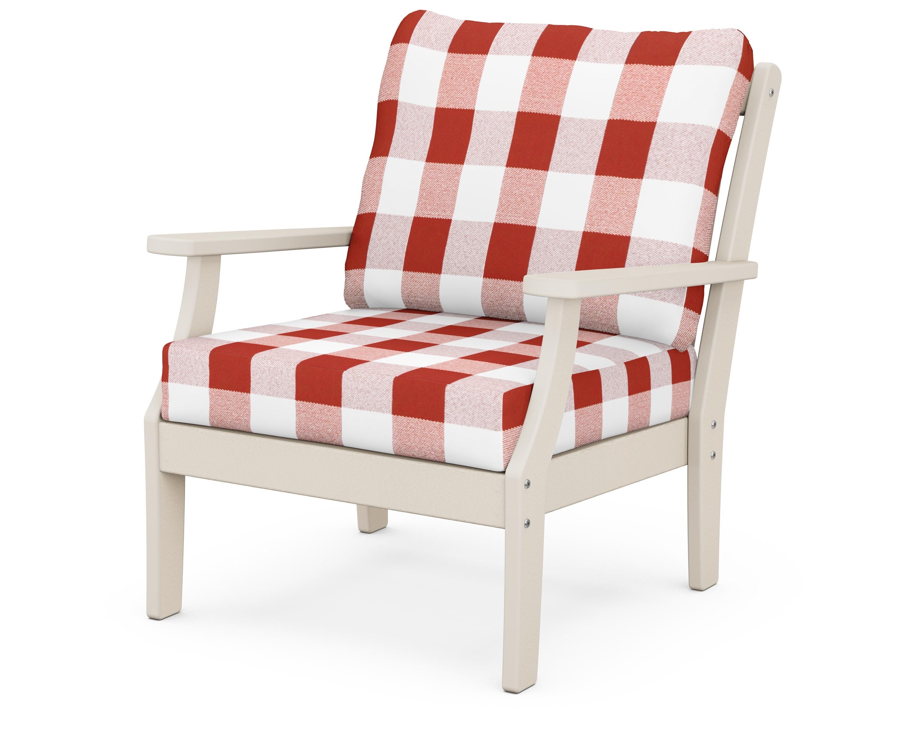 POLYWOOD® Braxton Deep Seating Chair in Sand / Buffalo Plaid Crimson