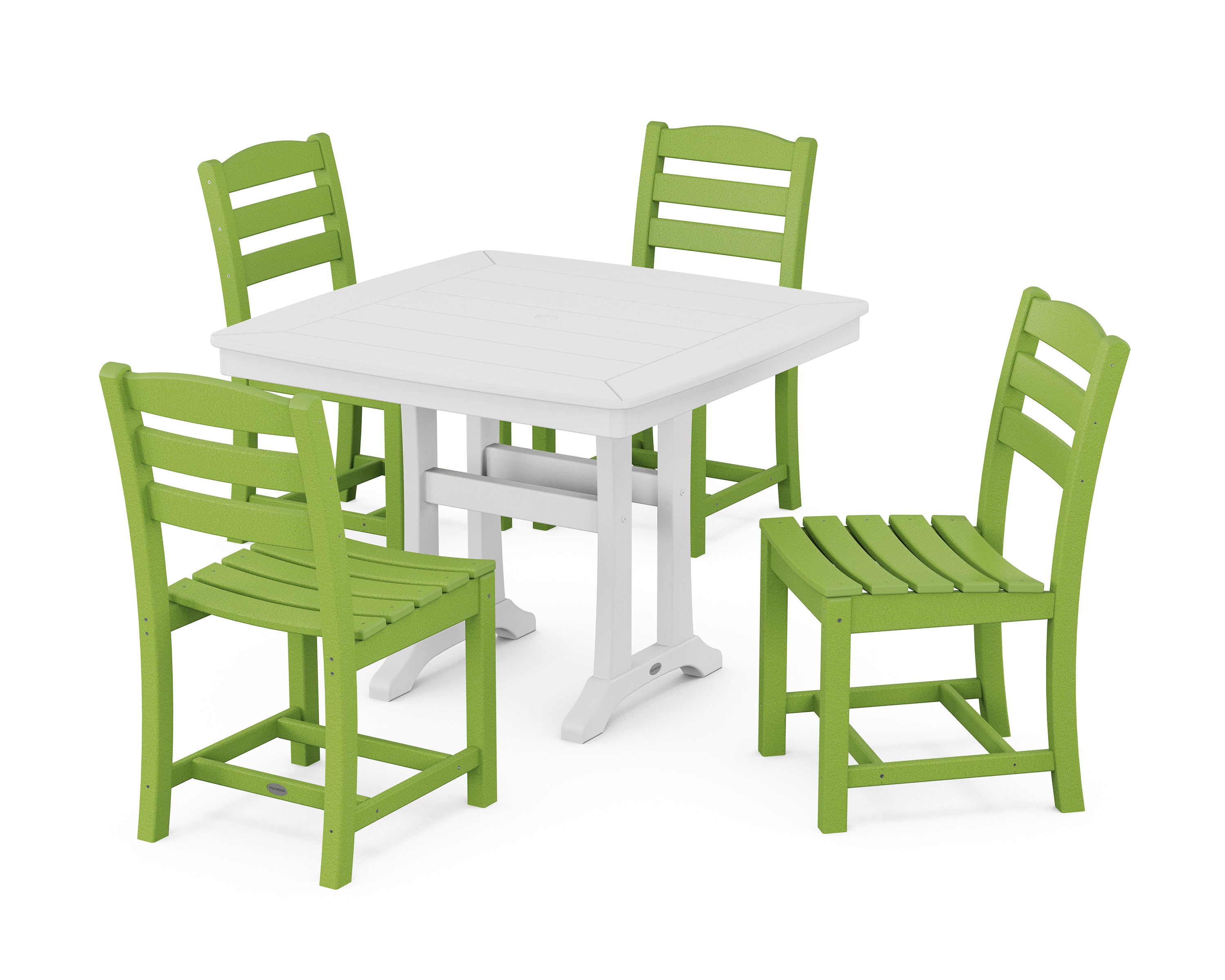 POLYWOOD® La Casa Café Side Chair 5-Piece Dining Set with Trestle Legs in Lime / White