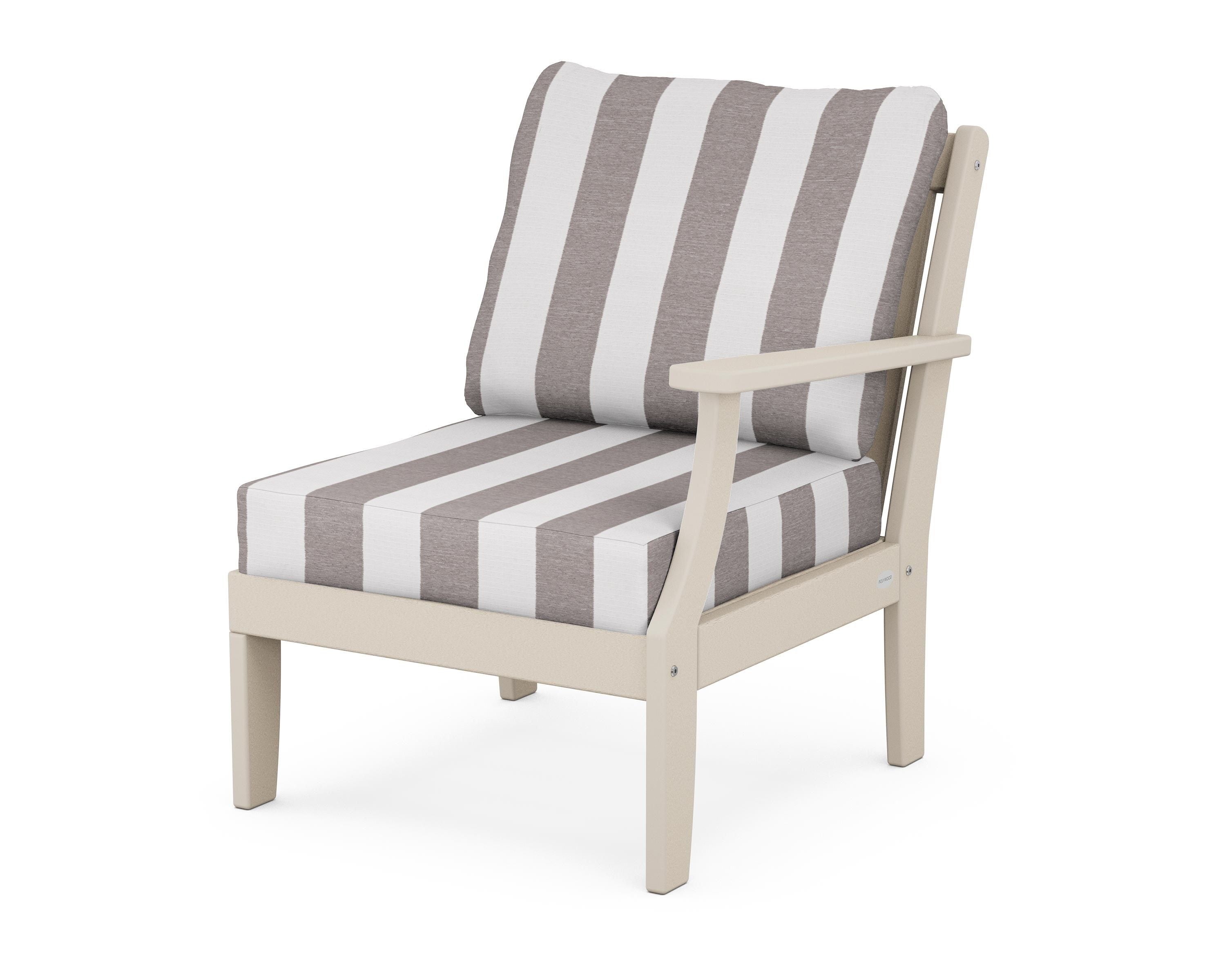 POLYWOOD® Braxton Modular Right Arm Chair in Sand / Cabana Stripe Grey Mist