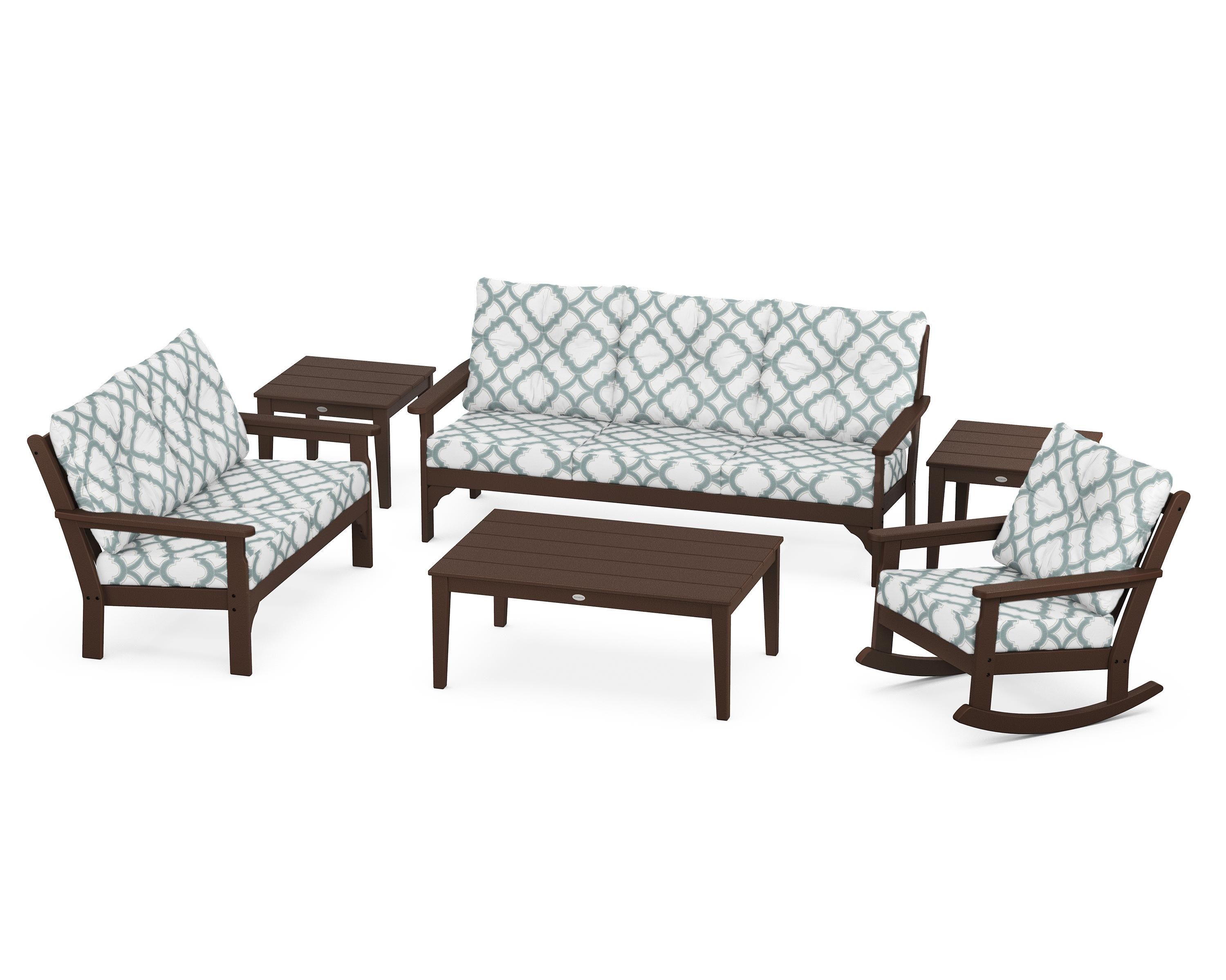 POLYWOOD® Vineyard 6-Piece Deep Seating Set in Mahogany / Trellis Glacier Spa