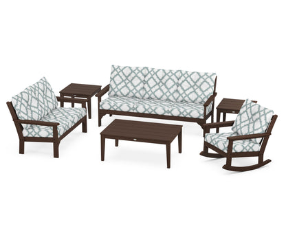 POLYWOOD® Vineyard 6-Piece Deep Seating Set in Mahogany / Trellis Glacier Spa