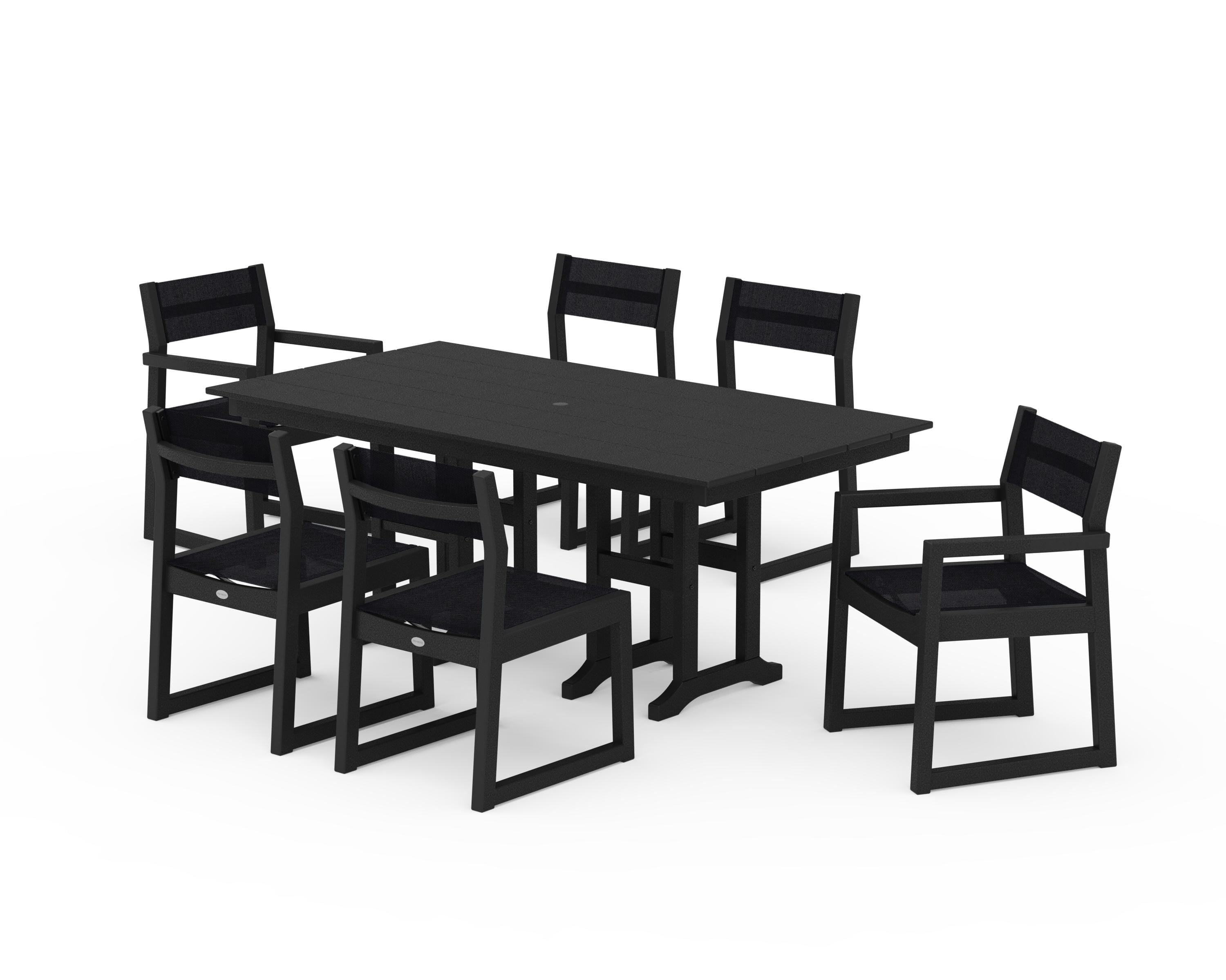 POLYWOOD® EDGE Sling 7-Piece Farmhouse Dining Set in Black / Black Sling