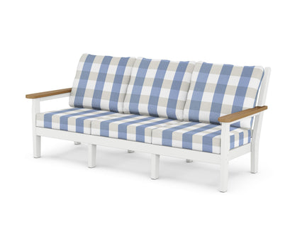POLYWOOD® Chippendale Deep Seating Sofa in White / Natural / Buffalo Plaid Sky Blue