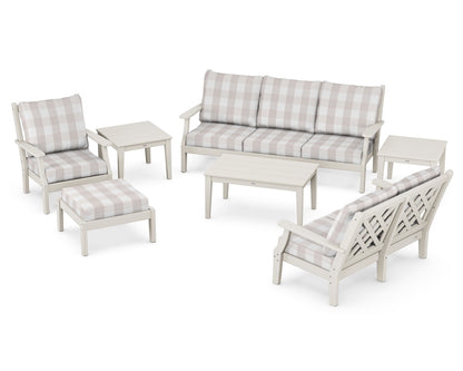 Country Living Wovendale 7-Piece Deep Seating Set in Sand / Buffalo Plaid Dune Burlap