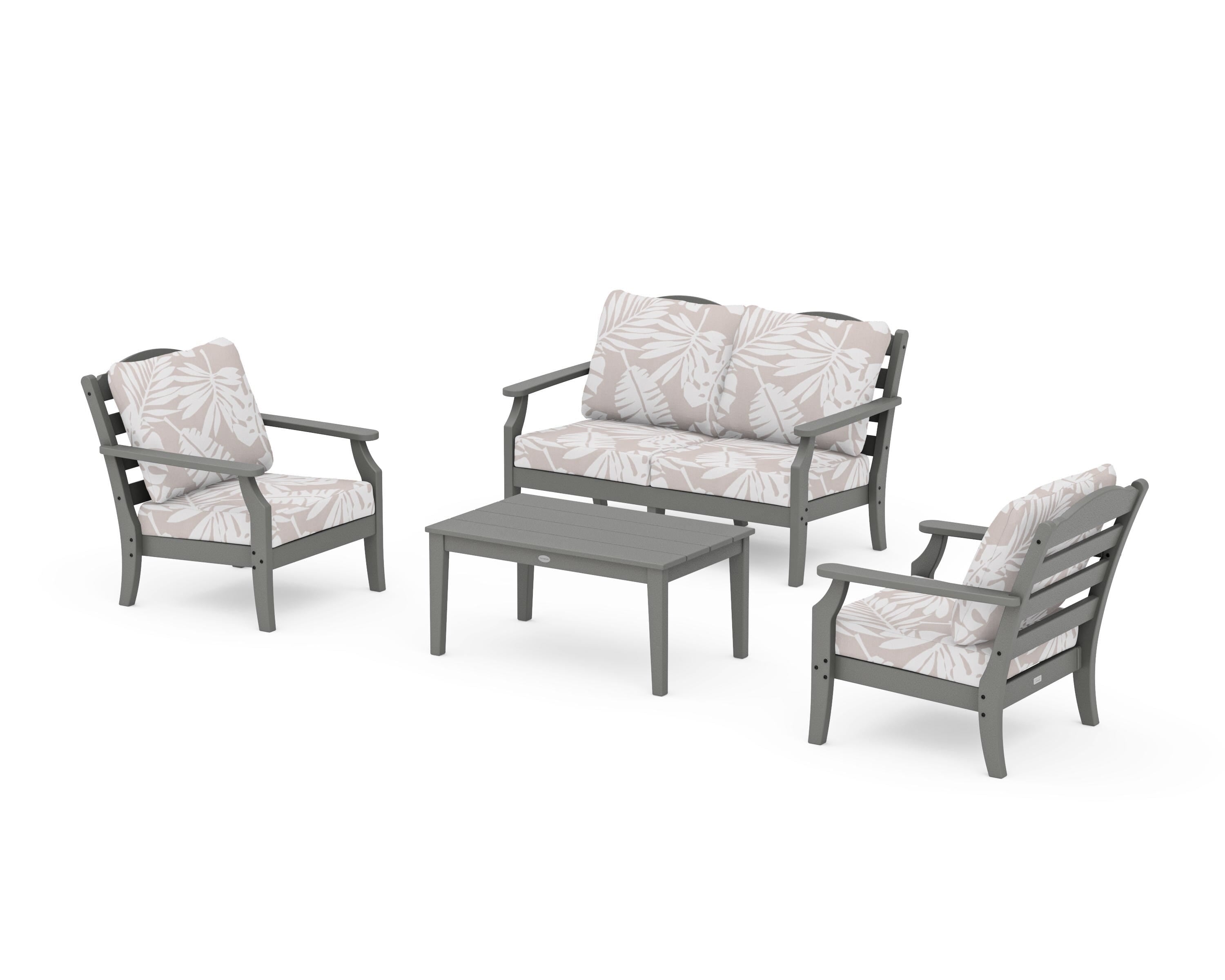 Draper James™ by  POLYWOOD® Savannah 4-Piece Deep Seating Set with Loveseat in Slate Grey / Leaf Dune Burlap