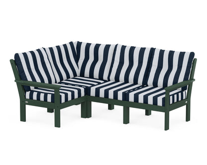 POLYWOOD® Vineyard 4-Piece Sectional in Green / Cabana Stripe Marine Indigo