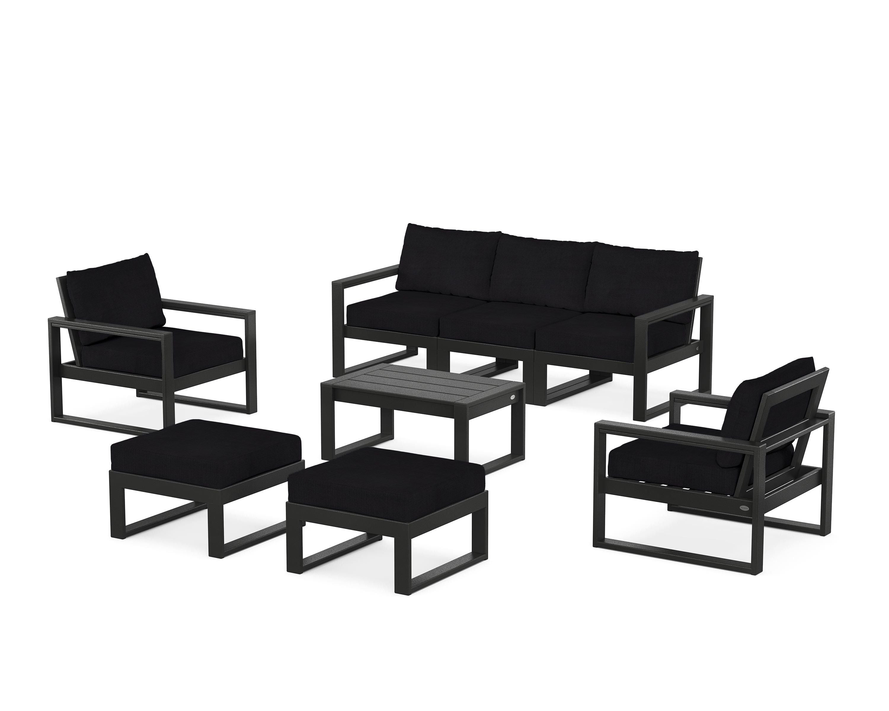POLYWOOD® EDGE Sectional 8-Piece Lounge Sofa Set in Black / Midnight Linen