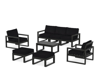 POLYWOOD® EDGE Sectional 8-Piece Lounge Sofa Set in Black / Midnight Linen