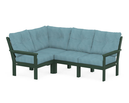 POLYWOOD® Vineyard 4-Piece Sectional in Green / Lattice Sky Blue