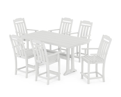 Country Living Cottage Arm Chair 7-Piece Farmhouse Counter Set with Trestle Legs in White