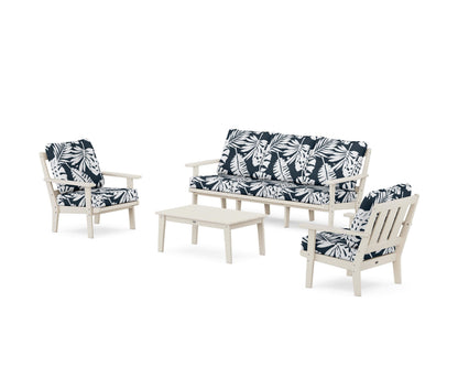 POLYWOOD® Oxford 4-Piece Deep Seating Set with Sofa in Sand / Leaf Marine Indigo