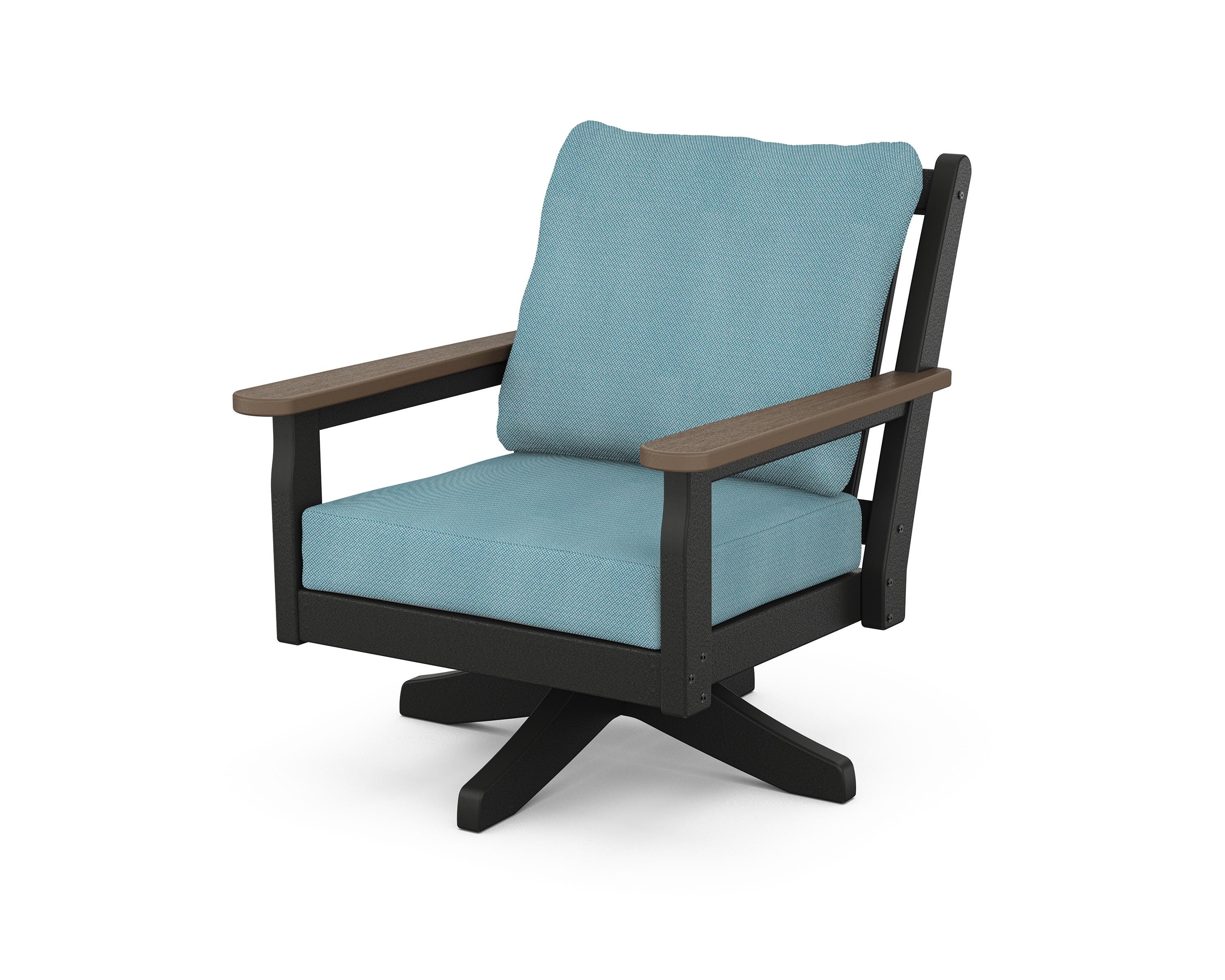POLYWOOD® Chippendale Deep Seating Swivel Chair in Black / Kona / Lattice Sky Blue