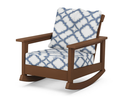 POLYWOOD® Prescott Deep Seating Rocking Chair in Teak / Trellis Sky Blue