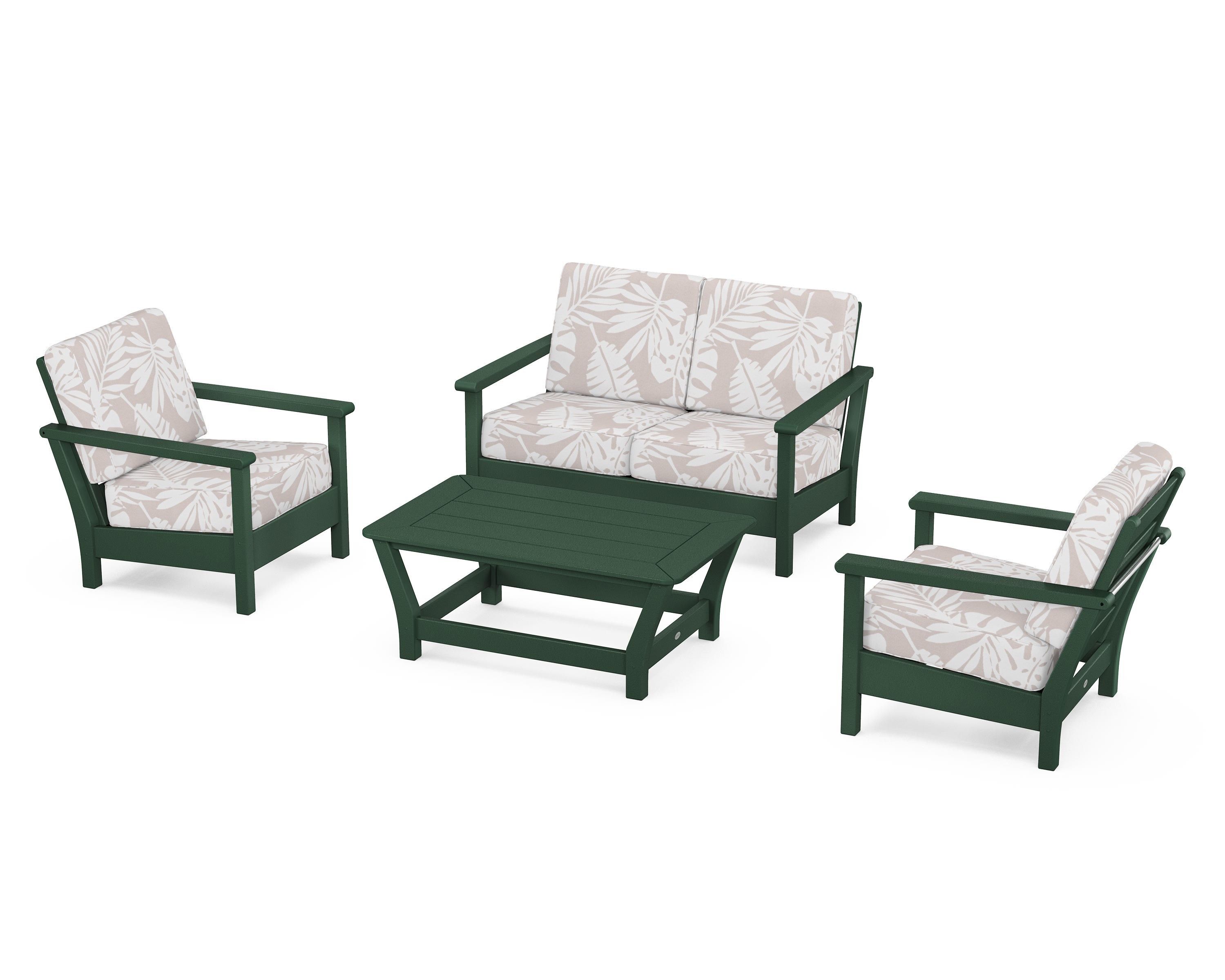 POLYWOOD® Harbour 4-Piece Deep Seating Set in Green / Leaf Dune Burlap