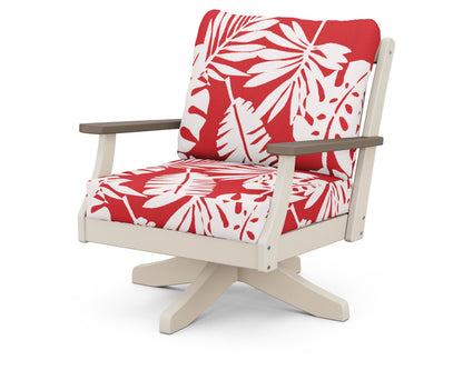 POLYWOOD® Braxton Deep Seating Swivel Chair in Sand / Kona / Leaf Crimson