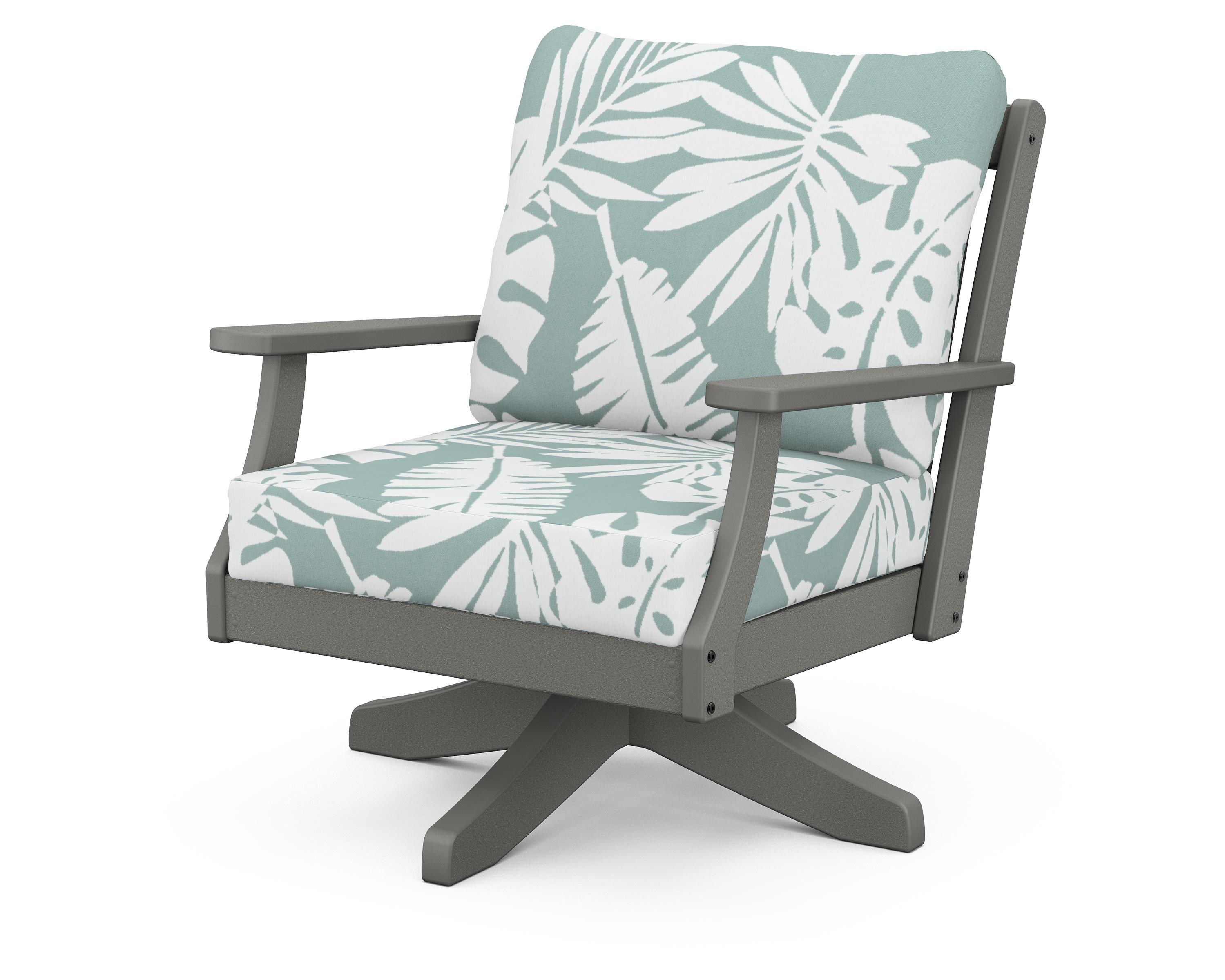 POLYWOOD® Braxton Deep Seating Swivel Chair in Slate Grey / Leaf Glacier Spa