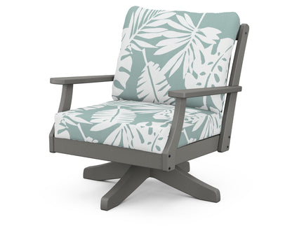 POLYWOOD® Braxton Deep Seating Swivel Chair in Slate Grey / Leaf Glacier Spa