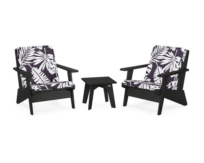 POLYWOOD® Riviera Modern Lounge 3-Piece Set in Black / Leaf Navy