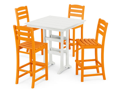 POLYWOOD® La Casa Café 5-Piece Farmhouse Trestle Bar Set in Tangerine / White