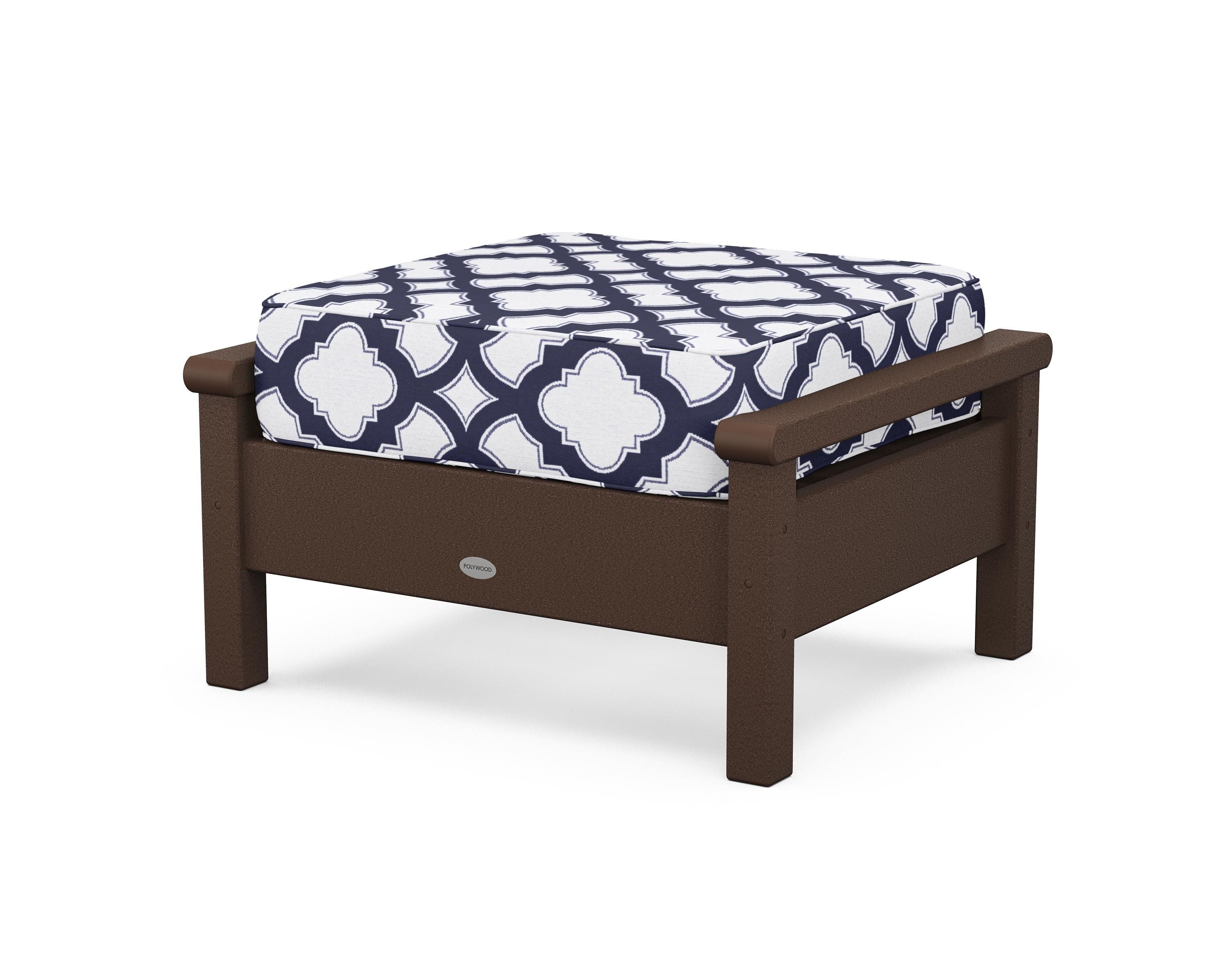 POLYWOOD® Harbour Deep Seating Ottoman in Mahogany / Trellis Navy