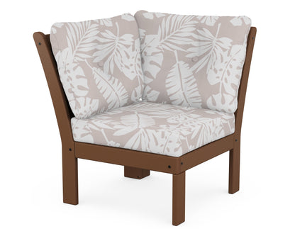 POLYWOOD® Vineyard Modular Corner Chair in Teak / Leaf Dune Burlap