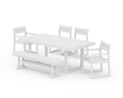 POLYWOOD® EDGE Sling 6-Piece Dining Set with Bench in White / White Sling
