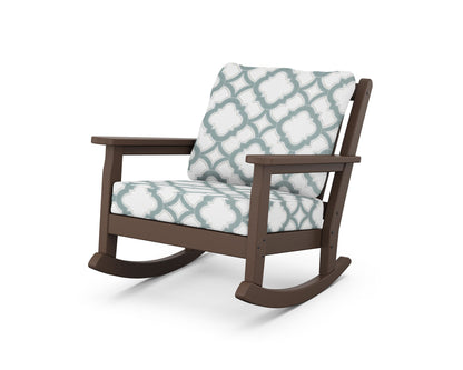 POLYWOOD® Chippendale Deep Seating Rocking Chair in Mahogany / Trellis Glacier Spa