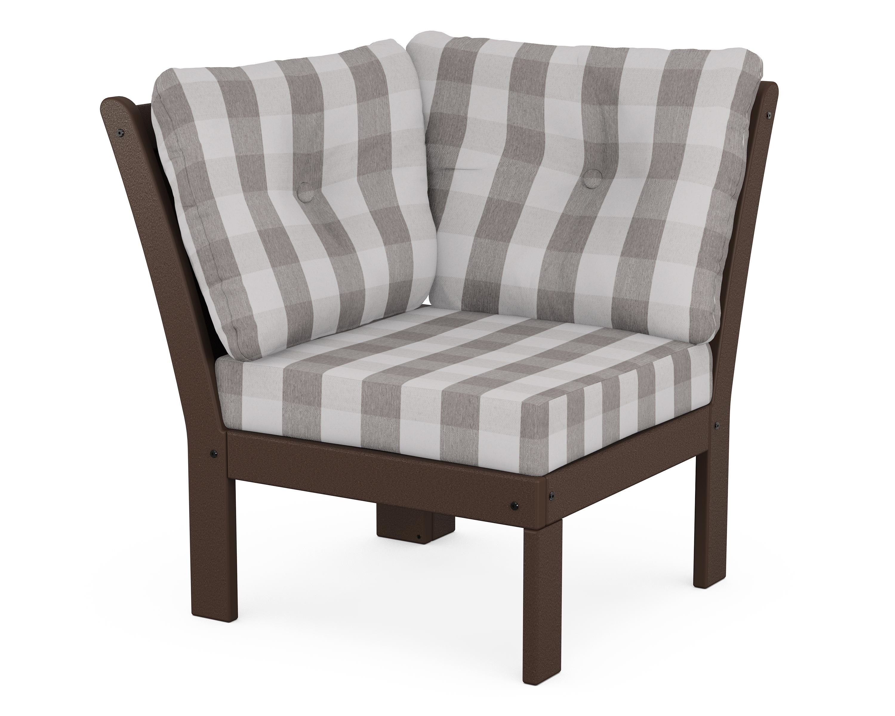 POLYWOOD® Vineyard Modular Corner Chair in Mahogany / Buffalo Plaid Grey Mist