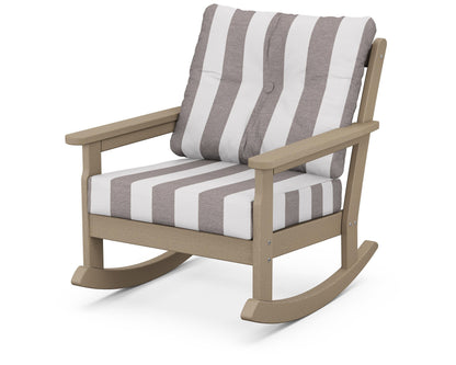 POLYWOOD® Vineyard Deep Seating Rocking Chair in Vintage Sahara / Cabana Stripe Grey Mist